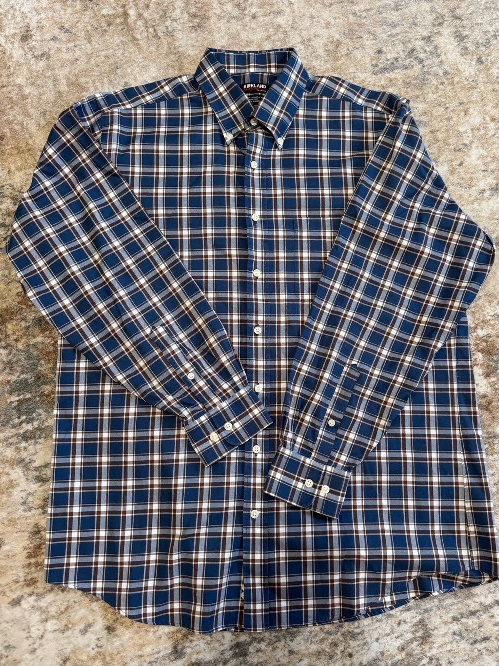 Kirkland Signature Men's Non-Iron Dress Shirt - 16.5 34/35 Plaid